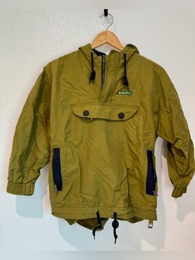 Men’s Swag Eco Temp Retro Anorak Hooded Jacket Olive Green 1/4 Zip Pockets L